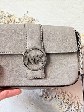 Michael Kors Silver-Tone Gray Saffiano Crossbody Bag